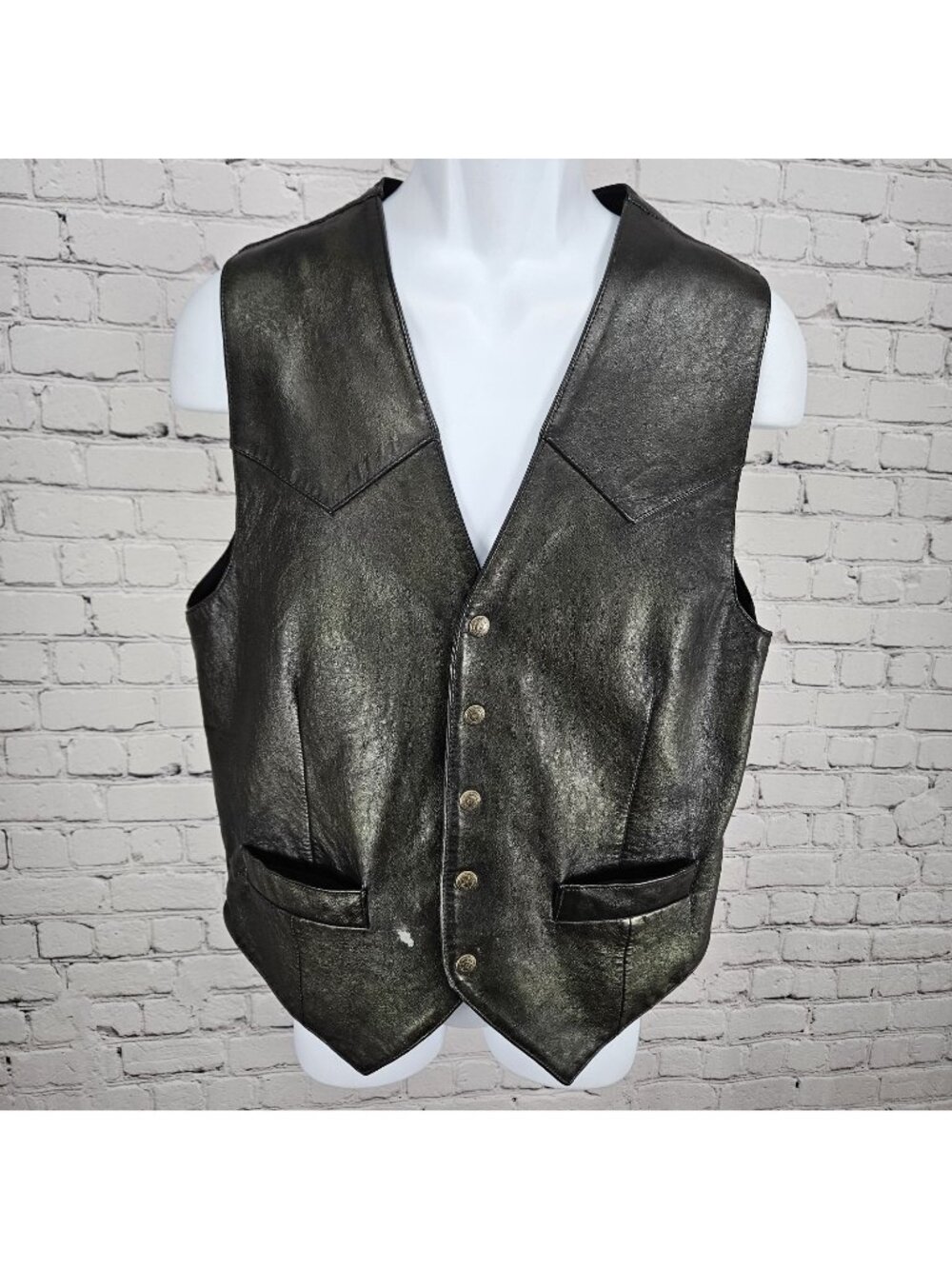 Saguaro West Trading Co Brown Leather Pockets Snap Lined Western Vest Medium M